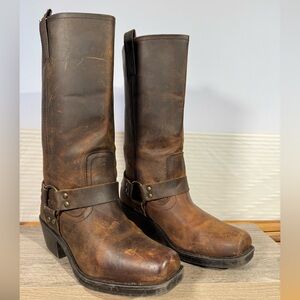 Mossimo Supply Co. Brown Leather Distressed Moto Harness Boots Womens Size 9